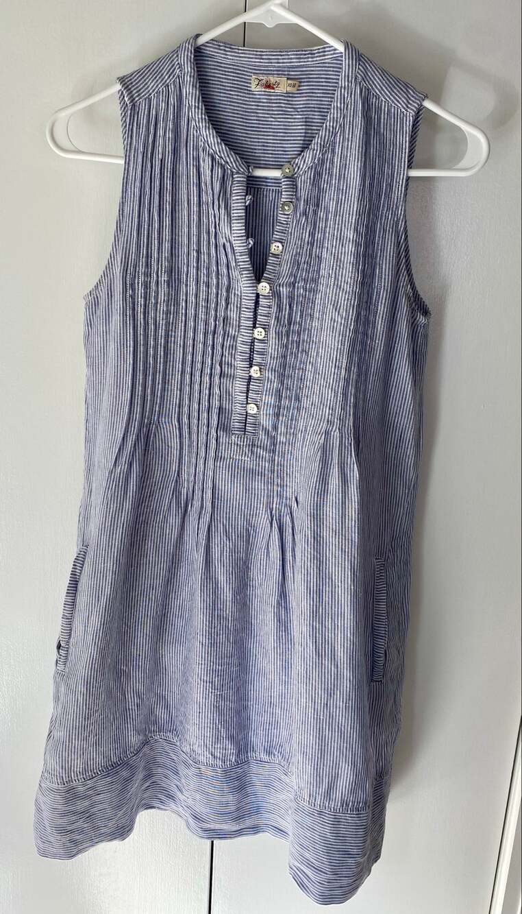Faherty Blue & White Striped Sleeveless Mini Dress XS